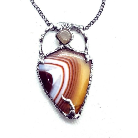 Orange agate and rutilated quartz crystal necklace jewelry handmade - Picture 1 of 12